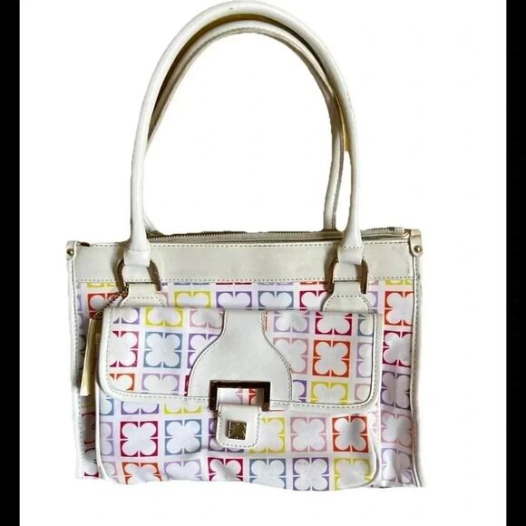 Liz Claiborne White Floral Leather Handbag - Picture 1 of 7